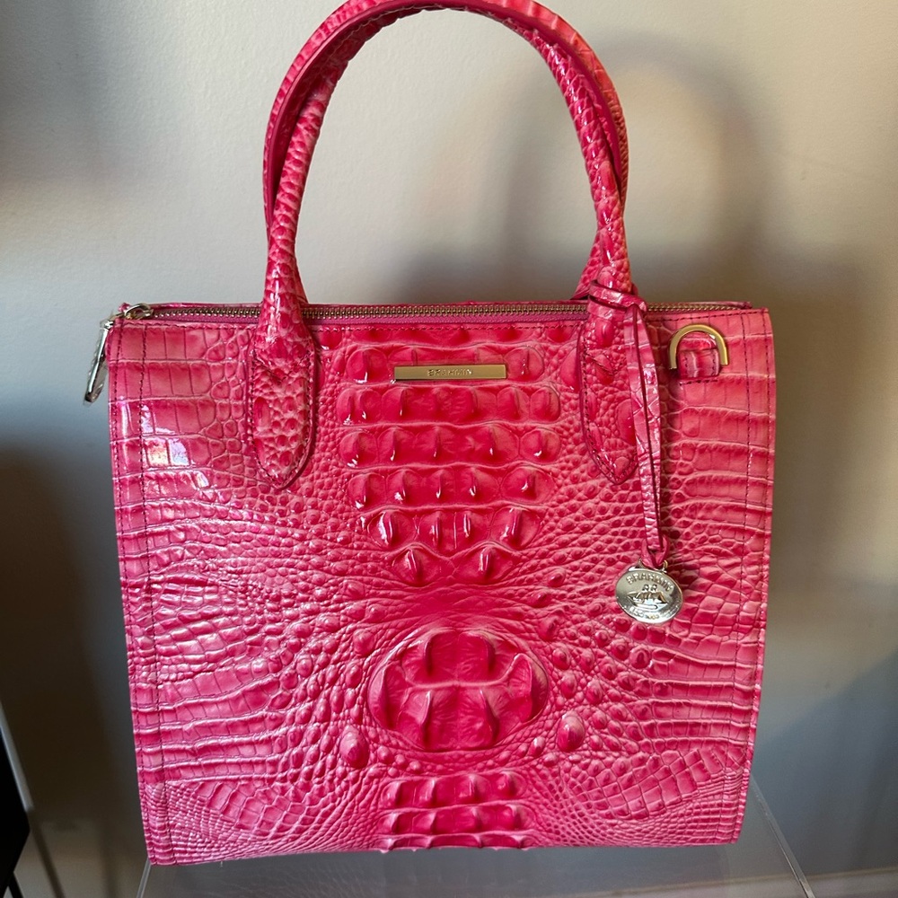 Brahmin Pink Cosmo Crocodile-Embossed Caroline Satchel bnwt